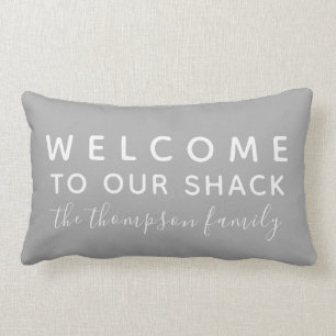 Welcome to Our Shack Taupe Custom Family Lumbar Pillow