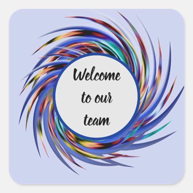 Welcome to Our Team Blue Grey Spiral Pattern Square Sticker (Front)