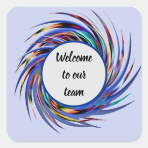 Welcome to Our Team Blue Grey Spiral Pattern Square Sticker