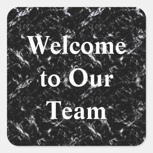 Welcome to Our Team Elegant Black White Employee Square Sticker (Front)