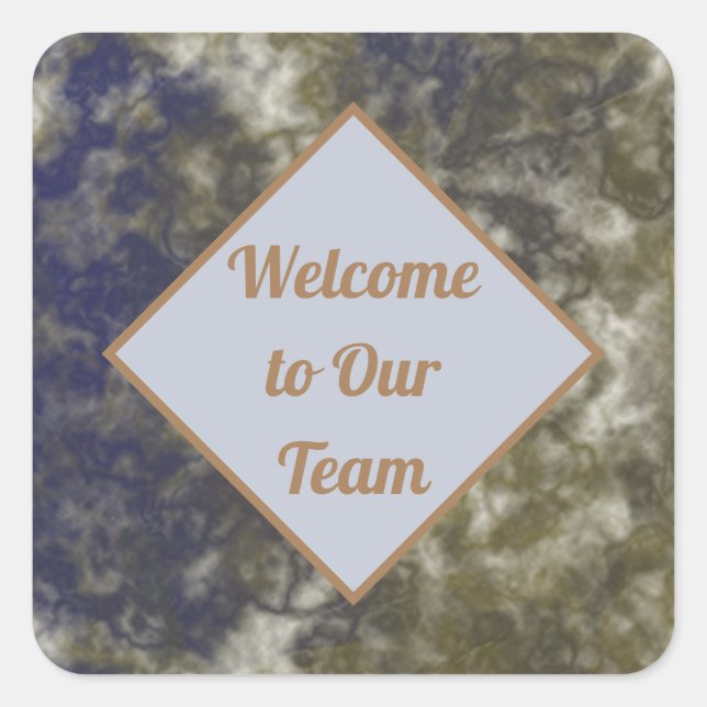 Welcome to Our Team Marbled Blue Gold New Employee Square Sticker (Front)