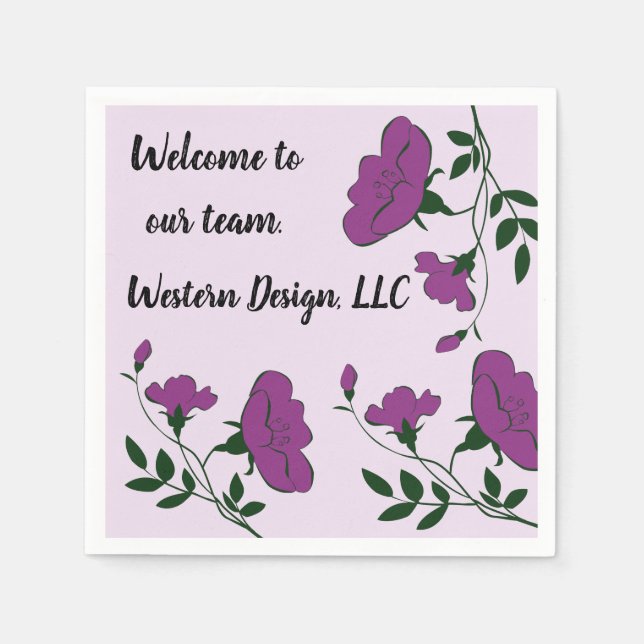 Welcome to Our Team Purple Floral Company New Hire Napkin (Front)