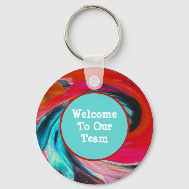 Welcome To Our Team Vivid Swirled Tie Dye Employee Keychain (Front)