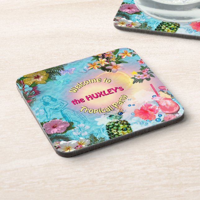 Welcome to our Tropical Party (customizable) Coaster (Left Side)