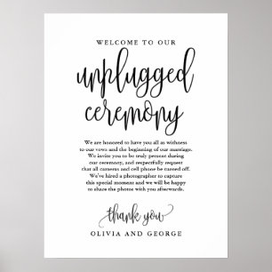 Welcome to our unplugged ceremony sign