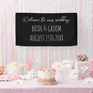 Welcome to our wedding black and white handwriting banner