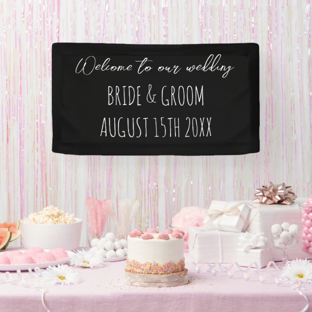 Welcome to our wedding black and white handwriting banner (Party)