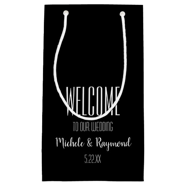 Welcome to Our Wedding BLACK Gift Bags SMALL (Front)