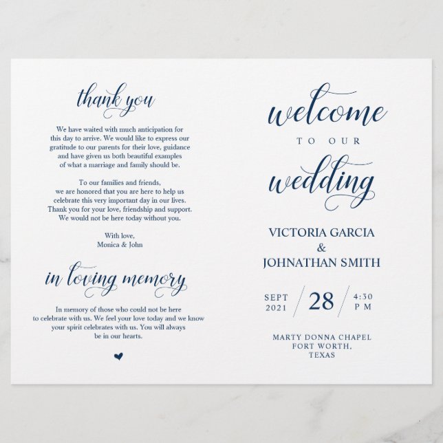 Welcome to our Wedding Ceremony, Foldable Program (Front)