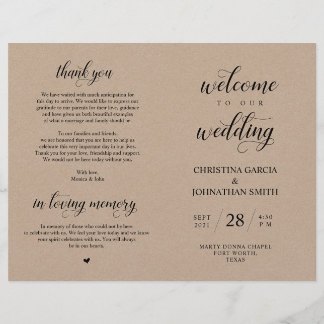 Welcome to our Wedding Ceremony, Foldable Program (Front)