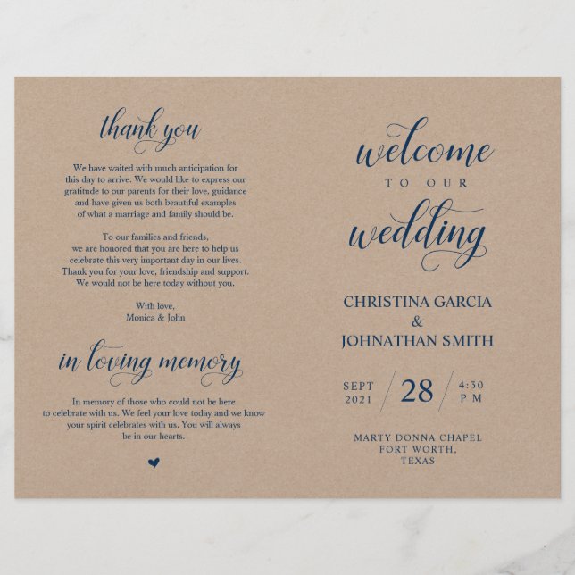 Welcome to our Wedding Ceremony, Foldable Program (Front)
