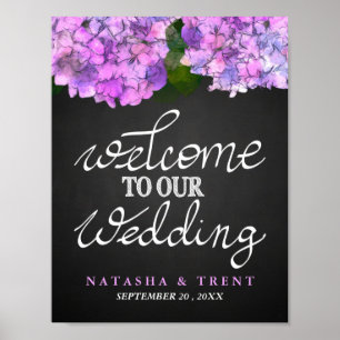 Welcome To Our Wedding Chalkboard Hydrangea Floral Poster