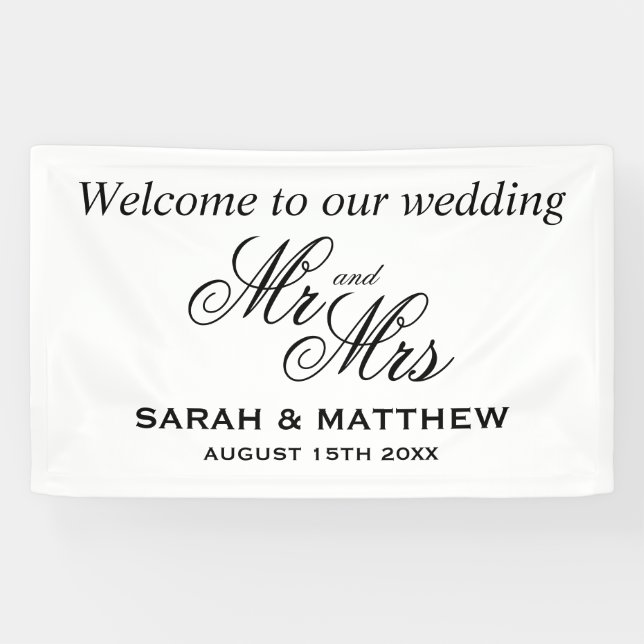 Welcome to our wedding elegant Mr and Mrs script Banner (Horizontal)