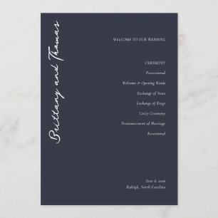 WELCOME TO OUR WEDDING Elegant Navy Blue Serif Program