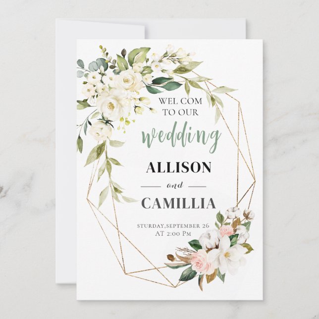 Welcome to Our Wedding Floral pink Geometric Sign  Invitation (Front)