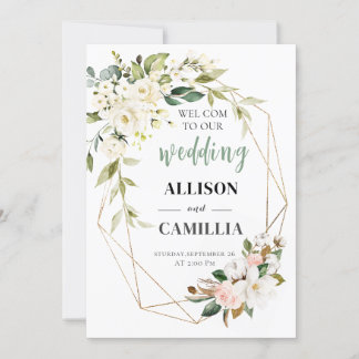 Welcome to Our Wedding Floral pink Geometric Sign Invitation
