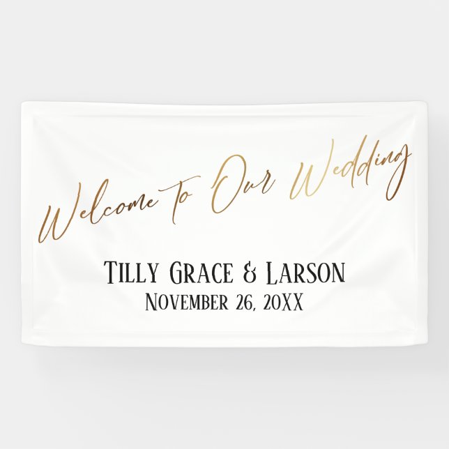 Welcome to Our Wedding Gold Casual Handwriting Banner (Horizontal)