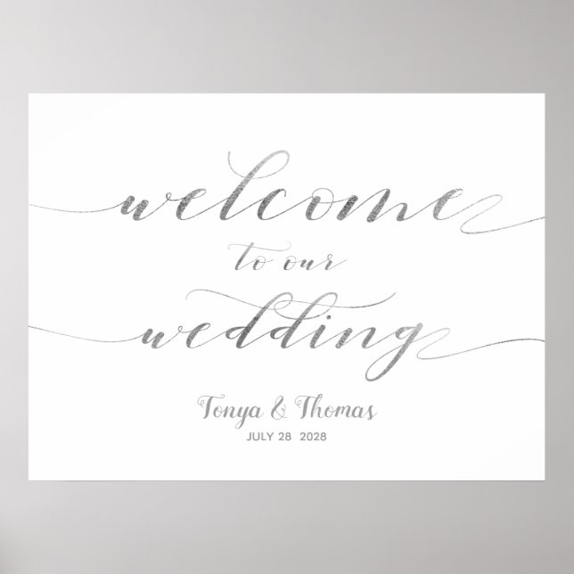 Welcome To Our Wedding Gold Swash Calligraphy Sign (Front)