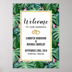 Welcome to our Wedding Green Tropical Leaves Poster