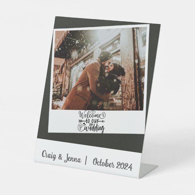 Welcome to Our Wedding Photograph Custom Pedestal Sign (Front)