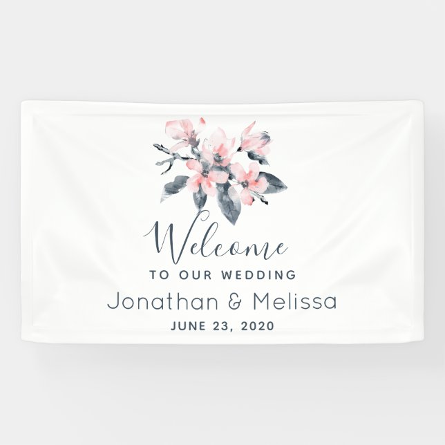 Welcome to our Wedding Pink & Grey Flowers Classy Banner (Horizontal)