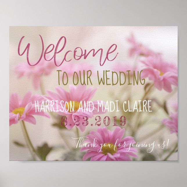 Welcome To Our Wedding Romantic Pink Flower 10"x8" Poster (Front)