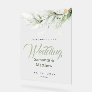 Welcome To Our Wedding Sage Greenery Floral Acrylic Sign