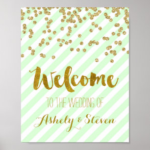 Welcome to our Wedding Sign Mint Gold Stripes