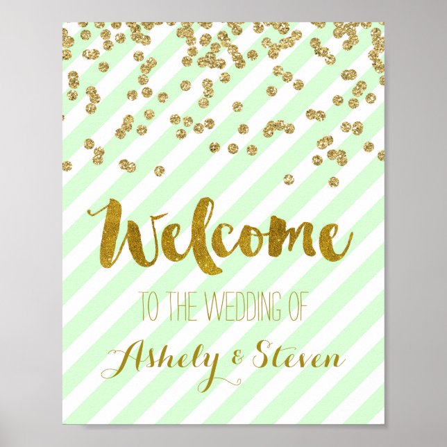 Welcome to our Wedding Sign Mint Gold Stripes (Front)