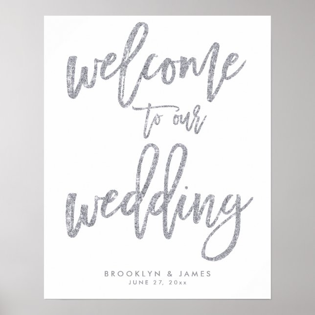 Welcome To Our Wedding Sign Silver Foil Effect (Front)