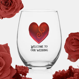 Welcome to our wedding wine glass with red heart