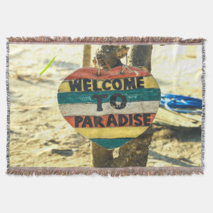 Welcome to paradise Beach Ocean Throw Blanket