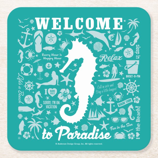 Welcome to Paradise Square Paper Coaster (Front)