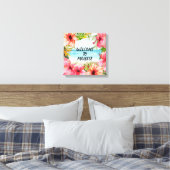 Welcome to Paradise | Tropical Watercolor Floral Canvas Print (Insitu(Bedroom))