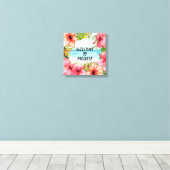 Welcome to Paradise | Tropical Watercolor Floral Canvas Print (Insitu(Wood Floor))