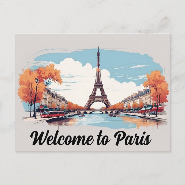 Welcome to Paris Eiffel Tower  Postcard (Front)