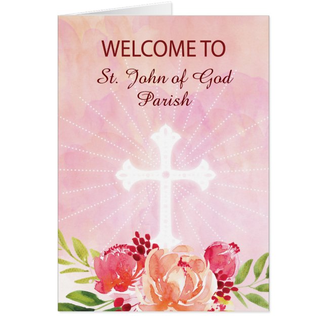 Welcome to Parish Customizable Cross Pink Flowers (Front)