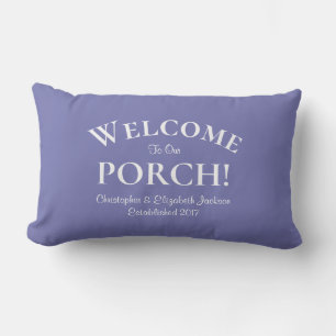 Welcome to Porch Family Names Trendy Peri Blue Lumbar Pillow