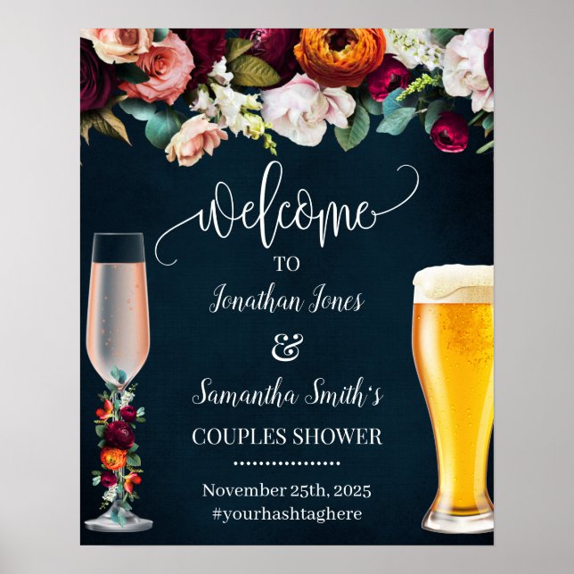 Welcome to Rose & Brews Wine Navy Wedding Sign (Front)