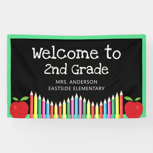 Welcome To Second Grade Apple Coloured Pencils Banner (Horizontal)