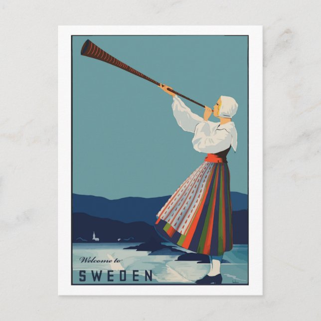 Welcome to sweden, vintage travel postcard (Front)