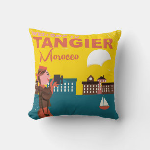 Welcome to Tangier Morocco vintage travel poster Throw Pillow