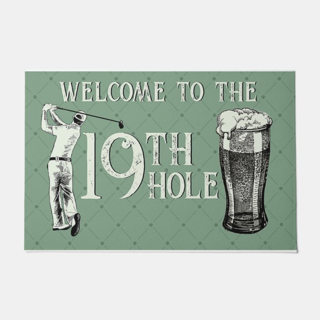welcome To The 19th Hole Golf Player Doormat (Front)