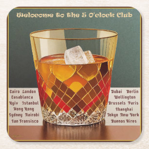 Welcome to the 5 O'clock Club Mid Century Design Square Paper Coaster