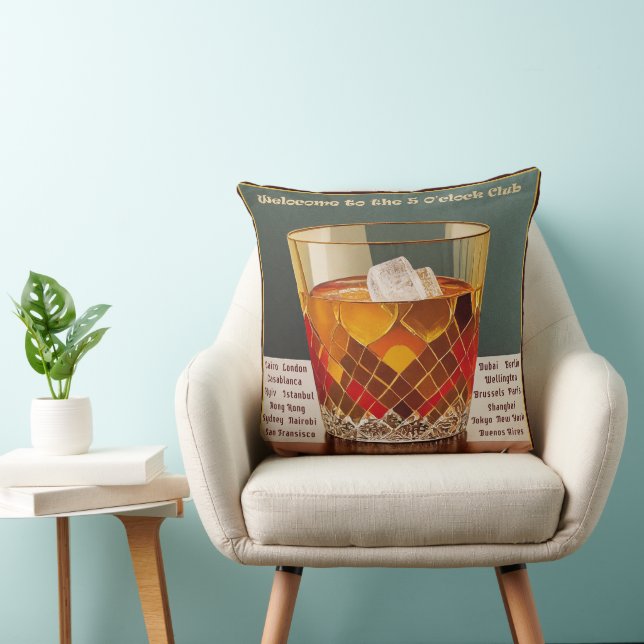 Welcome to the 5 O'clock Club Mid Century Design Throw Pillow (Chair)