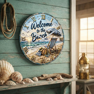 Welcome to the Beach Coastal Large Clock