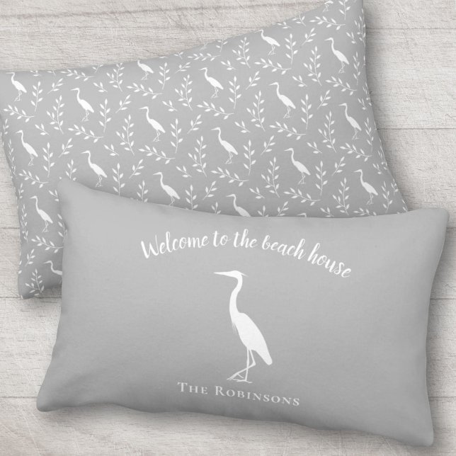 Welcome to the beach house heron decor family name lumbar pillow (Creator Uploaded)