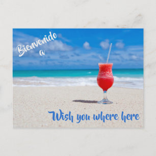 Welcome to the Beach Postcard with Red Tropical