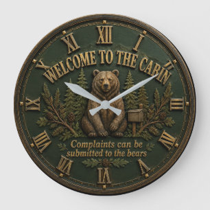 Welcome to the Cabin Bear Cabin Woodland Lodge Large Clock