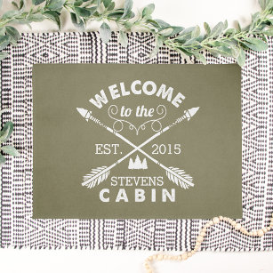Welcome to the Cabin   Personalized Arrows Olive Doormat